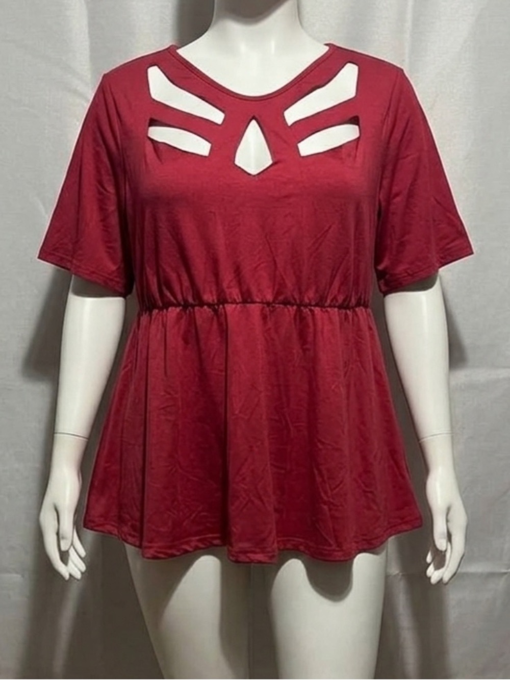 Cutout Front Red Women's Peplum Top